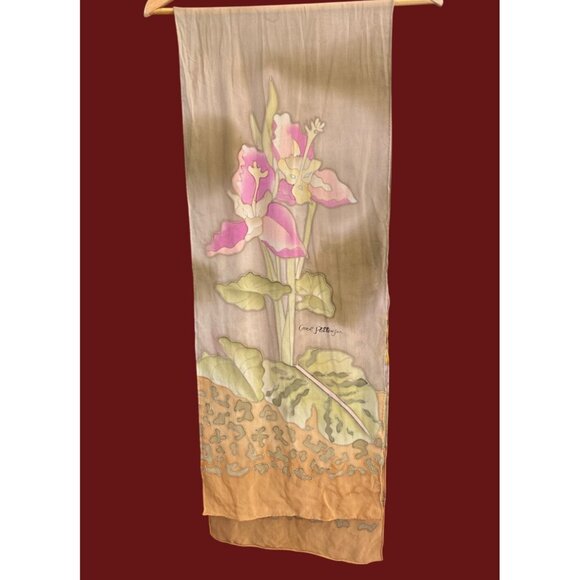 Vintage Carol Patterson Silk Scarf Jungle Leopard Print Hand Painted Boho - Picture 2 of 4